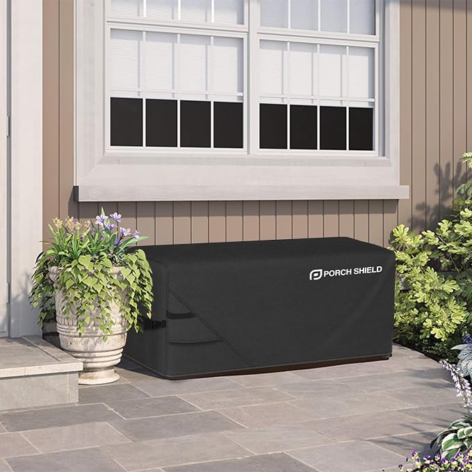 Porch Shield Patio Deck Box Storage Cover - 600D Outdoor Waterproof Cover for 90-116 Gallon Box Tear Resistant Rectangular Fire Pit Table Covers 50 x 25 x 24 inch Black