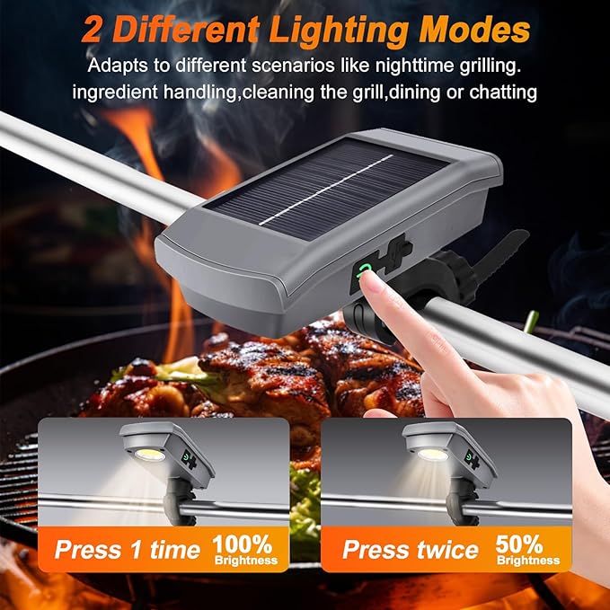Grill Lights for Outdoor Grill with USB-C & Solor Rechargeable Battery,2-Level Brightness and 360° Rotatable Head, LED Grill Light for Griddle Accessories, LED Grilling Gifts or Camping Light