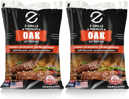 Z GRILLS Wood Pellets for Smoker Grill and BBQ, 100% All-Natural Hardwood Oak Pellet, 40lbs