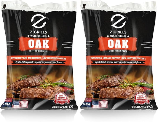 Z GRILLS Wood Pellets for Smoker Grill and BBQ, 100% All-Natural Hardwood Oak Pellet, 40lbs