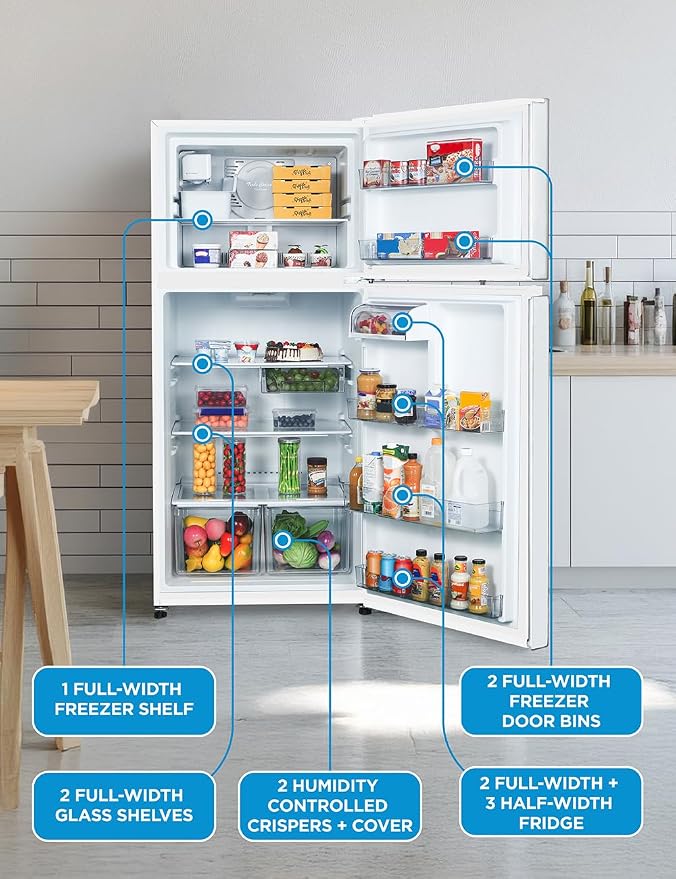 Commercial Cool 18 Cu. Ft. Top Mount Refrigerator with Ice Maker, 2-Door Refrigerator with Top Freezer, Freezer with Icemaker and Adjustable Temperature Control, Energy Star Certified, Black | 2-Door Refrigerator with Top Freezer, Freezer with Icemaker...
