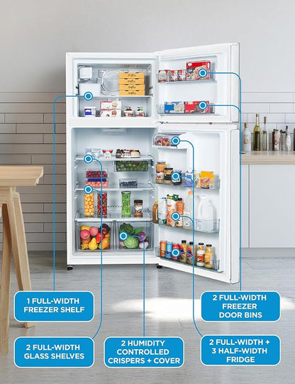 Commercial Cool 18 Cu. Ft. Top Mount Refrigerator with Ice Maker, 2-Door Refrigerator with Top Freezer, Freezer with Icemaker and Adjustable Temperature Control, Energy Star Certified, Black | 2-Door Refrigerator with Top Freezer, Freezer with Icemaker...