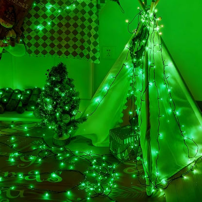 QITONG 500LED Green String Lights, 165ft Christmas Lights Outdoor Waterproof with Plug in, Green Wire Twinkle Tree Lights Indoor with 8 Modes