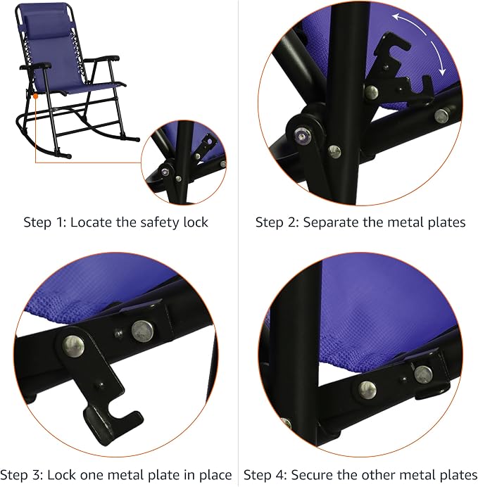 Amazon Basics Outdoor Portable Folding Rocking Chair with Headrest, Ergonomic Design, Weather-resistant Textilene Fabric for Porch, Blue