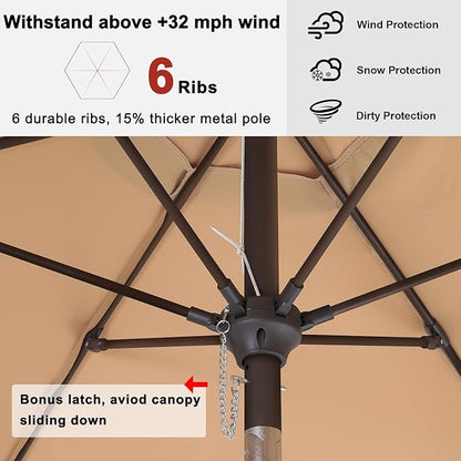 ABCCANOPY 7.5ft Scalloped Patio Umbrella, Outdoor Table Umbrella with Tilt and Crank, Fiberglass Ribs Deck Umbrella for Patio, Pool, Garden, Picnic (Tan)