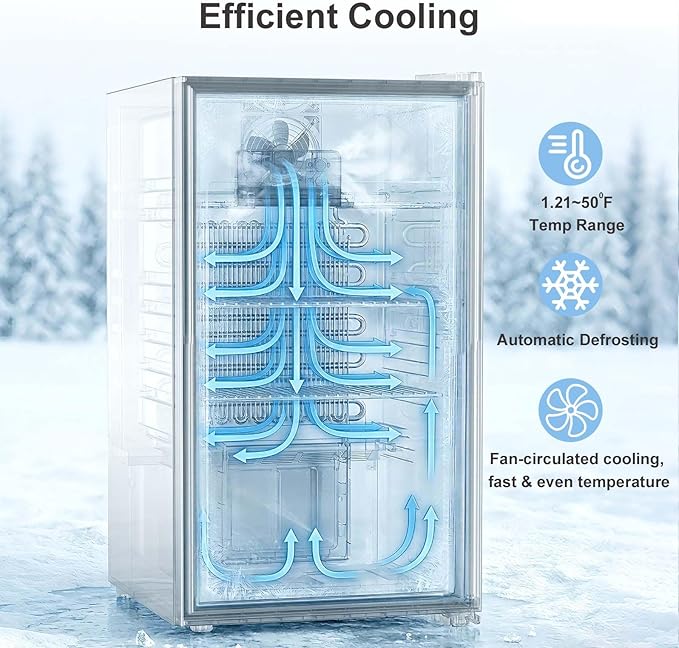 Antarctic Star Beverage Refrigerator Auto Defrost Mini Fridge, 130 Can with Glass Door &Adjustable Shelves, 21-50°F Temp Control,Beverage Cooler for Soda, Beer, Wine, Home Bar, Office, 3.2 Cu.Ft