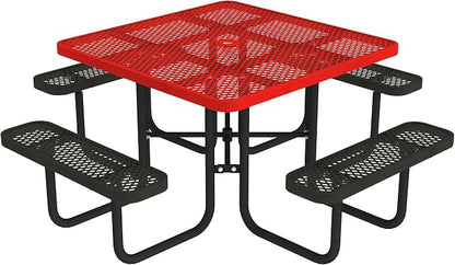 Norwood Commercial Furniture Open Air Series Heavy Duty Portable Square Surface Mount, 46-Inch Outdoor Picnic Table, Red Top/Black Seat