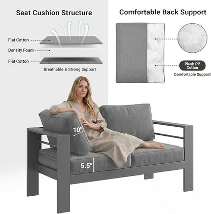 Solaste 7-Seaters Aluminum Outdoor Patio Furniture Set, Patio Sectional with 5" Thick Cushion, Outdoor Furniture with Coffee Table, Patio Sofa for Porch, Backyard, Deck, Yard, Dark Grey