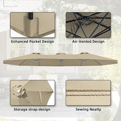 15ft Double-sided Umbrella Replacement Canopy Cover,12 ribs Large Triple Parasol Top For Market Outdoor Patio Shades，Frame not Include