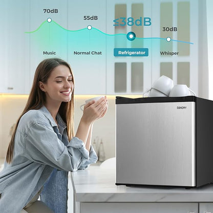 EUHOMY 1.7 Cu.Ft Mini Fridge, Reversible Single Door Compact Refrigerator, Energy Saving, Adjustable Thermostat, Mini Fridge for Bedroom, Office, Dorm, Silver
