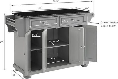 Crosley Furniture Full Size Granite Top Rolling Kitchen Island Storage Cart, Microwave Stand, Spice Rack, Gray
