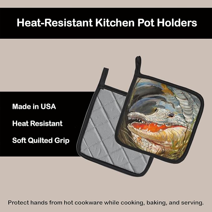 Caroline's Treasures JMK1208PTHD Alligator Pair of Pot Holders Kitchen Heat Resistant Pot Holders Sets Oven Hot Pads for Cooking Baking BBQ, 7 1/2 x 7 1/2