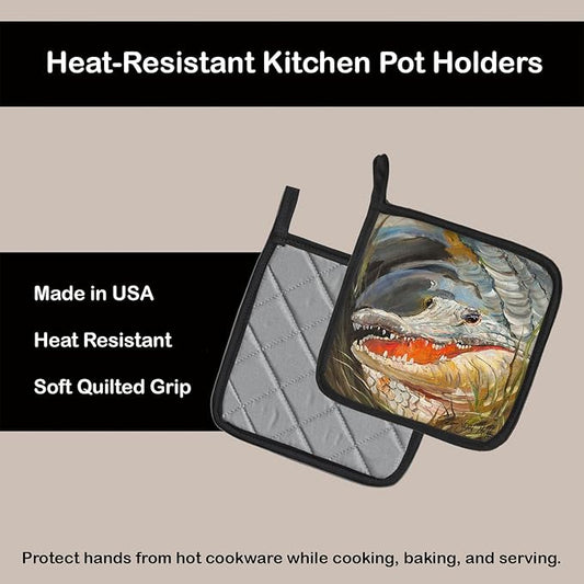 Caroline's Treasures JMK1208PTHD Alligator Pair of Pot Holders Kitchen Heat Resistant Pot Holders Sets Oven Hot Pads for Cooking Baking BBQ, 7 1/2 x 7 1/2