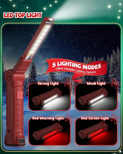 Coquimbo Tool Gifts for Men Dad, Rechargeable Flashlight LED Work Light | Grill Light with Magnetic Base, 5 Modes 360° Rotate, Mens Dad Husband Birthday Gifts (4 Pack Red)