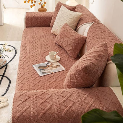vctops Geometric Jacquard Plush Sofa Couch Covers Farmhouse Neutral Non Slip Sectional Couch Cover Soft Warm Sofa Slipcover for Dogs, Children, Pets Furniture Protector (Orange,36"x47")