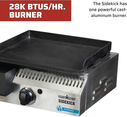 Camp Chef Sidekick Grill Accessory, Flat Top Griddle included, 14" cooking system compatible, Stainless/Black