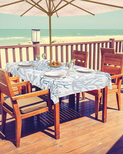 Blue Grey Coral Coastal Outdoor Tablecloth - 52x70 Inch Rectangle Waterproof Dining Table Cover, Summer Beach Seaside Nautical Outdoor Table Cloth with Umbrella Hole & Zipper for Patio