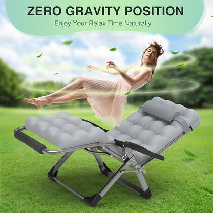 Suteck Zero Gravity Chair, Reclining Camping Lounge Chairs, Patio Recliner | Removable Cushion & Headrest, Upgraded Lock, Large Cup Holder and Footrest, Foldable for Indoor Outdoor