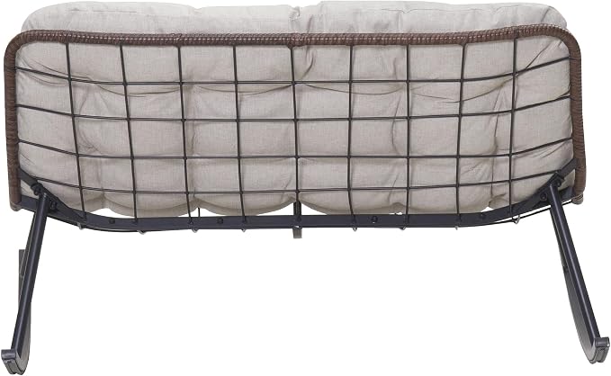 Rocking Papasan Chair, Double Wide Outdoor Lounge Chair, Beige | Double Wide Design with Plush Cushions, Sturdy Rattan Frame and Gentle Rocking Comfort for Patios, Gardens and Balconies