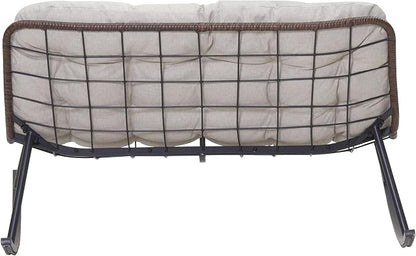 Rocking Papasan Chair, Double Wide Outdoor Lounge Chair, Beige | Double Wide Design with Plush Cushions, Sturdy Rattan Frame and Gentle Rocking Comfort for Patios, Gardens and Balconies