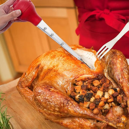Turkey baster set of 4, Food Grade Quality Turkey Baster : Silicone Oil Brush,Meat Marinade Injector and Cleaning Brush . Meat Basters-Perfect for Roast Beef, Turkey,Pork (RED)