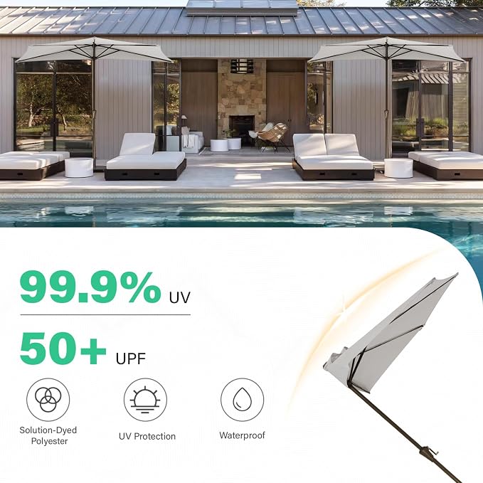 JEAREY 9ft Half Umbrella Outdoor Patio Umbrella Market Umbrellas with Crank, 1/2 Round Wall Umbrella 5 Sturdy Ribs UV Protection for Pool Garden Balcony Deck, Foggy Gray