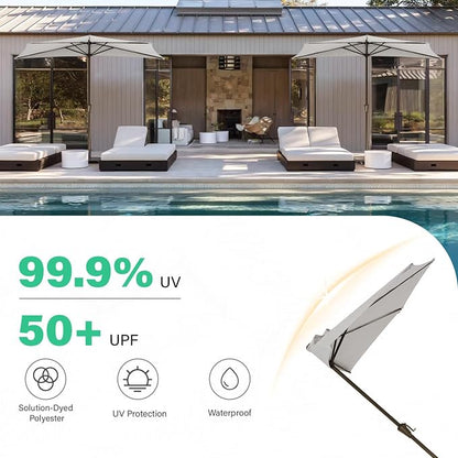 JEAREY 9ft Half Umbrella Outdoor Patio Umbrella Market Umbrellas with Crank, 1/2 Round Wall Umbrella 5 Sturdy Ribs UV Protection for Pool Garden Balcony Deck, Foggy Gray