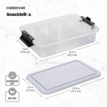 Farberware Small Build-a-Board Snacklebox with Locking Plastic Cutting Board Lid, Portable Charcuterie Storage with 7 Compartments (Pack of 4)