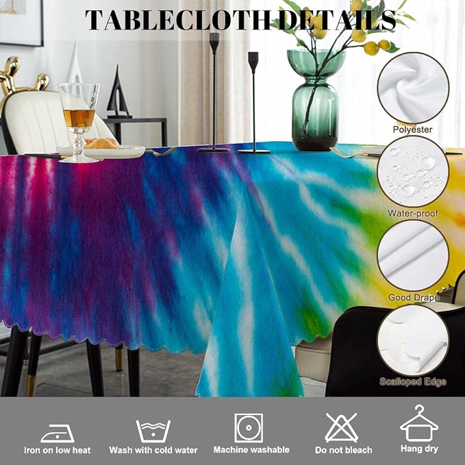 Swono Tablecloth Tie Dye, Abstract Rainbow Swirl Tie Dye Table Cloth for Kitchen Dining Tabletop Decoration Parties Weddings, 52 X 70 Inch Rectangle Tablecloth
