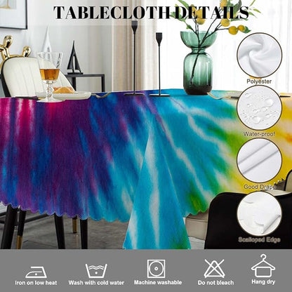 Swono Tablecloth Tie Dye, Abstract Rainbow Swirl Tie Dye Table Cloth for Kitchen Dining Tabletop Decoration Parties Weddings, 52 X 70 Inch Rectangle Tablecloth