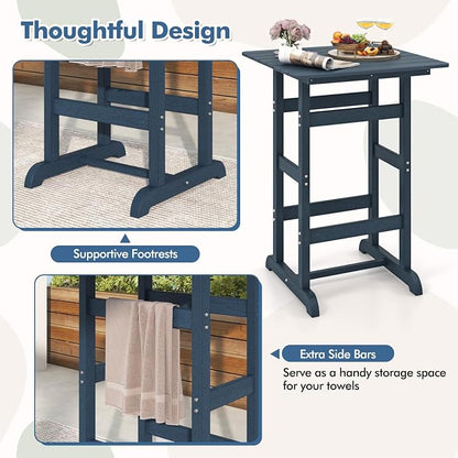 GIANTEX 42" Height Outdoor Tall Bar Table, HDPE Square Pub Tables with Wood Grains, High Top, Cocktail Bistro Table for Adirondack Chairs, Patio, Garden, Poolside, Yard, Balcony, Navy