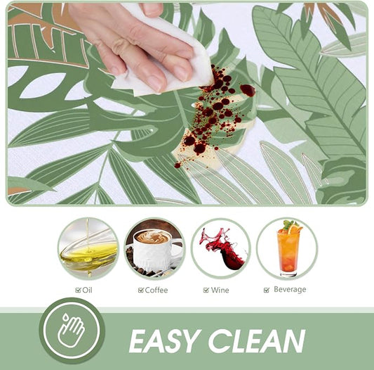 AIRCOWRIE Waterproof Vinyl Tablecloths, Heavy Duty Oil Spill Proof Plastic Table Cloth with Soft-Touch Finish, Wipe Clean PVC Table Cover for Indoor and Outdoor Use (Green Leaf, 54”×108”, Rectangle)