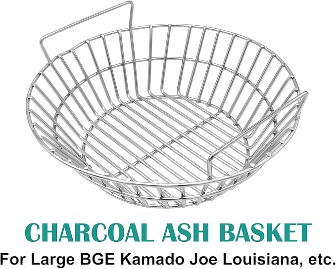 Charcoal Ash Basket for Large Big Green Egg, Kamado Classic, Pit Boss, Louisiana Grills, Primo Kamado and Large Grill Dome - Heavy Duty Stainless Steel