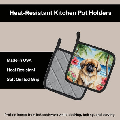 Caroline's Treasures Pekingese Luau Pair of Pot Holders Kitchen Heat Resistant Pot Holders Sets Oven Hot Pads for Cooking Baking BBQ, 7 1/2 x 7 1/2