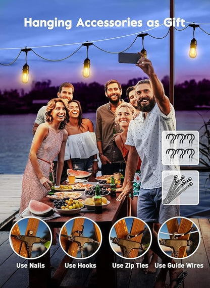 Brightown 82FT Outdoor String Lights, 25 LED Bulbs Shatterproof Patio Lights with Remote, IP65 Waterproof Dimmable Hanging Connectable LED Outdoor Lights for Backyard, Bistro, Porch, Deck, Balcony