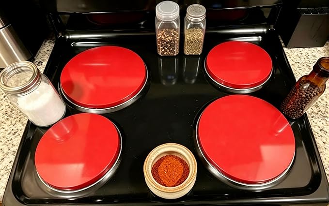 Ritadeshop Burner Covers for Electric Stove (Red, Round 8/10'')