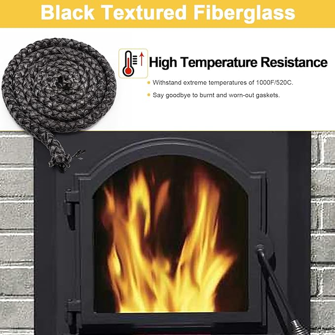 AC-DGKC Stove Door Gasket Rope for Englander Pellet Stoves 25-PDVC, 25-PDV, 55‐SHPCBPAH and Englander Wood Stoves 28-3500, 18-MH, 24-AC, 3/4'' x 7FT Graphite Impregnated Fiberglass Seal Rope.