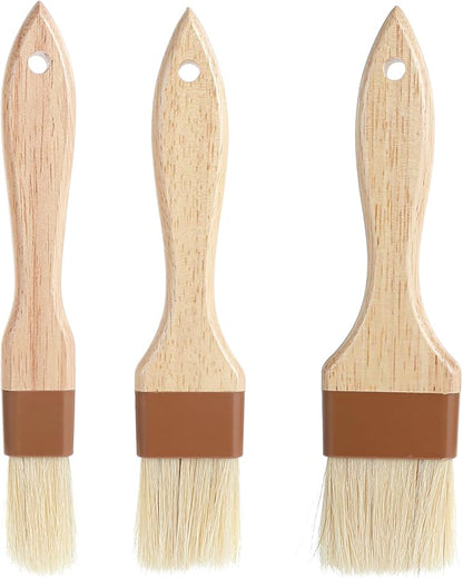 Pastry Brush Natural Bristle, 3Pcs Natural Bristle Basting Brush, Food Brushes Kitchen Baking Grilling Tools for Cooking and Baking for Marinade Butter Easy Clean