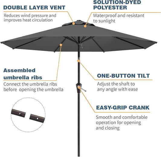 10FT Patio Umbrella, Outdoor Umbrella with Push Button Tilt and Crank, 8 Sturdy Ribs, UV Protection & Waterproof Market Umbrella for Pool, Backyard, Beach,Deck