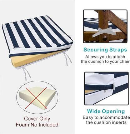 NettyPro Outdoor Cushion Covers 24 x 24 inch Water Repellent UV Resistant Patio Furniture Chair Seat Cushion Slipcover with Zipper and Tie, Stripes Black and White