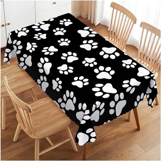 Swono Decorative Rectangle Table Cloth Dog Paw, Cat Footprint Dog Paw Prints Black White Polyester Tablecloth Kitchen Table Cover for Dining BBQ Picnic Coffee Table 50x72, 4-6 Seats