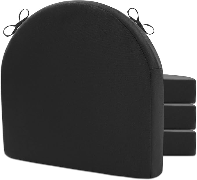 Topotdor Outdoor Chair Cushions Set of 4, 17"x16"x2" Patio Chair Cushions for Outdoor Furniture, Round Corner Outdoor Seat Chair Pads with Ties for Patio Garden Dining Office, Black