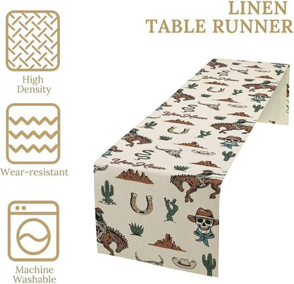 Western Table Runner, Rustic Country West Cowboy Riding Horse Desert Farmhouse for Garden Farmhouse Party Holiday Dinner Home Decoration Everyday 13x60 Inch