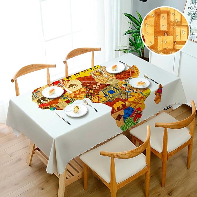 Swono Africa Map Tablecloths Vintage Africa Map with Countries Kitchen Dinning Table Cloth Tabletop Decoration, Polyester Table Cover for Indoor Outdoor 50x72 Inch Tablecloth