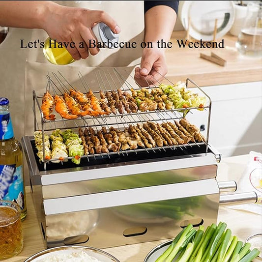 Smokeless Charcoal Grill, Picnic Grill, Thickened Stainless Steel Portable Grill, Removable, Desktop, Home, Outdoor Grill, Rv, Garden Party, Compact