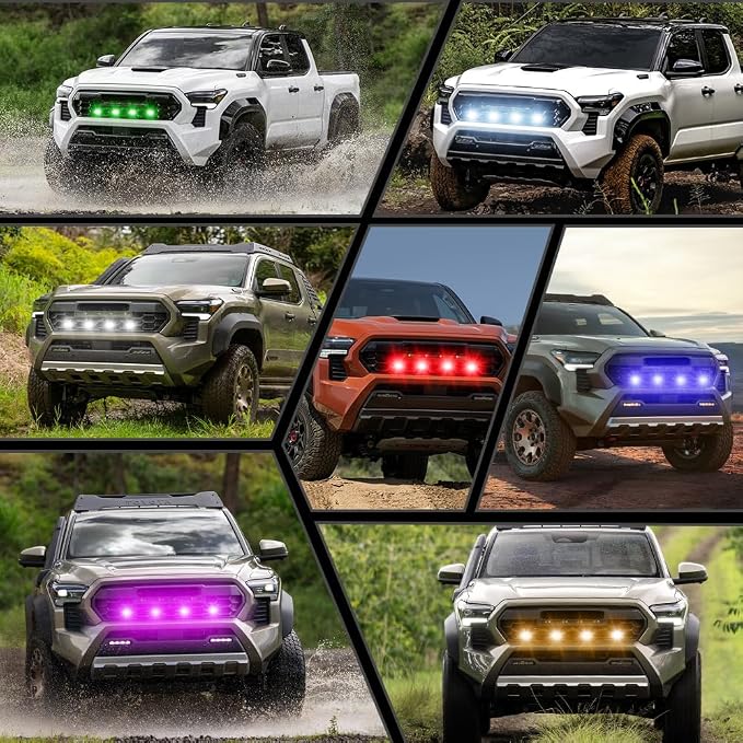 4-in-1 RGB Front Grill Lights Fit for Tacoma Trailhunter TRD Pro 2024 2025 | APP Control, 8 Lighting Modes, with Fuse Adaptor, LED Grille Light Bar, Tacoma Accessories