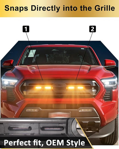 LED Front Grill Lights for Toyota Tacoma 2024 2025 2026 SR SR5, Yellow | 4th Gen Tacoma Raptor Grille Lights, Upgrade Tacoma LED Lights, Snap-in Installation, OEM Style, Off-road Driving