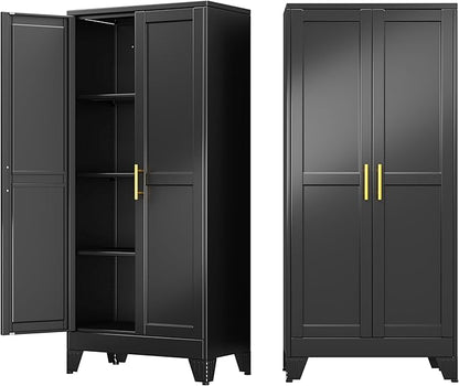 47" Metal Garage Storage Cabinet with 2 Doors and 3 Adjustable Shelves,Metal Storage Cabinets,Steel Tool Cabinets for Home,Office,Garage,Warehouse (Black, 47''H x 24''W x 12''D)