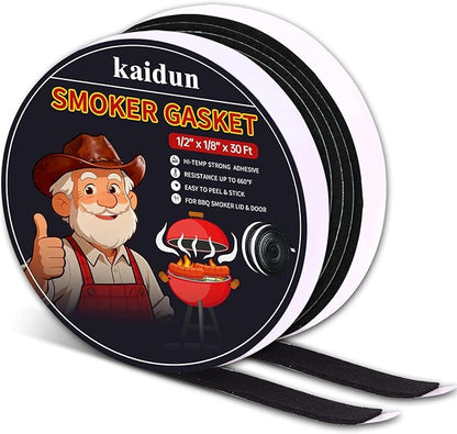 kaidun Smoker Gasket, 2 Pack x 15 Ft, 1/2" x 1/8", Smoker Gasket Seal High Temp, BBQ Grill Seal, Easy to Peel, Black