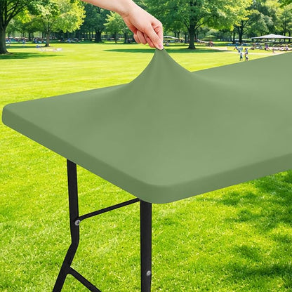 Moosfor Spandex 4 Foot Rectangle Table Cloth, Elastic Fitted Tablecloths for Picnic, Stretch Washable Patio Table Cover for Outdoor, Camping, Banquet and Parties (Sage Green, 30"x48")